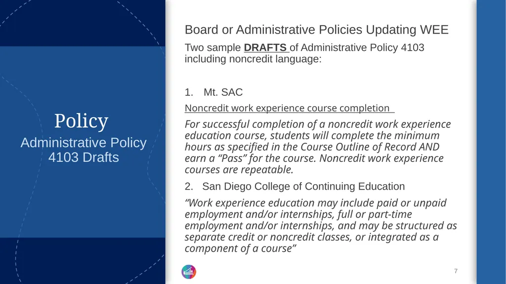 Work Experience Education Update and - slide 7 of 20