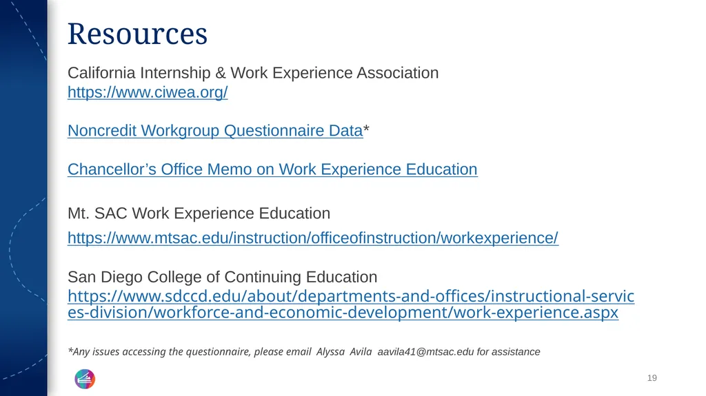 Work Experience Education Update and - slide 19 of 20