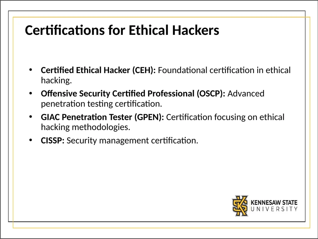 CSE1300 Ethical Hacking Introduction to Ethical - slide 7 of 9