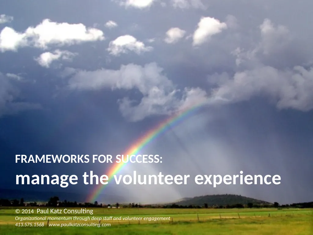 FRAMEWORKS FOR SUCCESS: manage the volunteer - slide 1 of 8