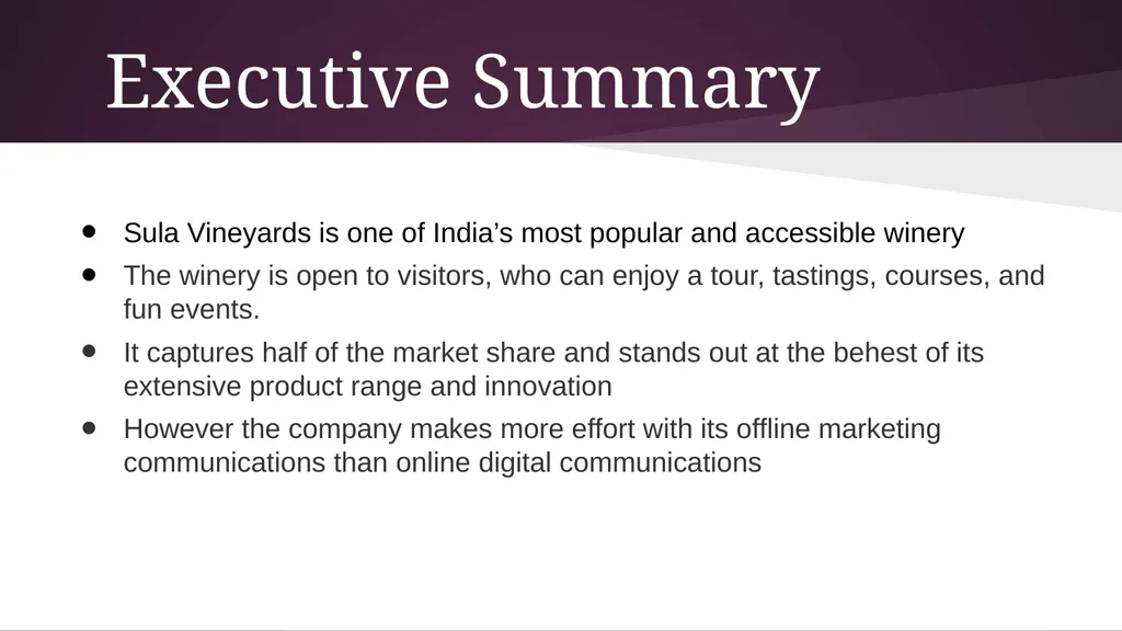 Online Audit Sula Vineyards Executive Summary Sula - slide 2 of 17