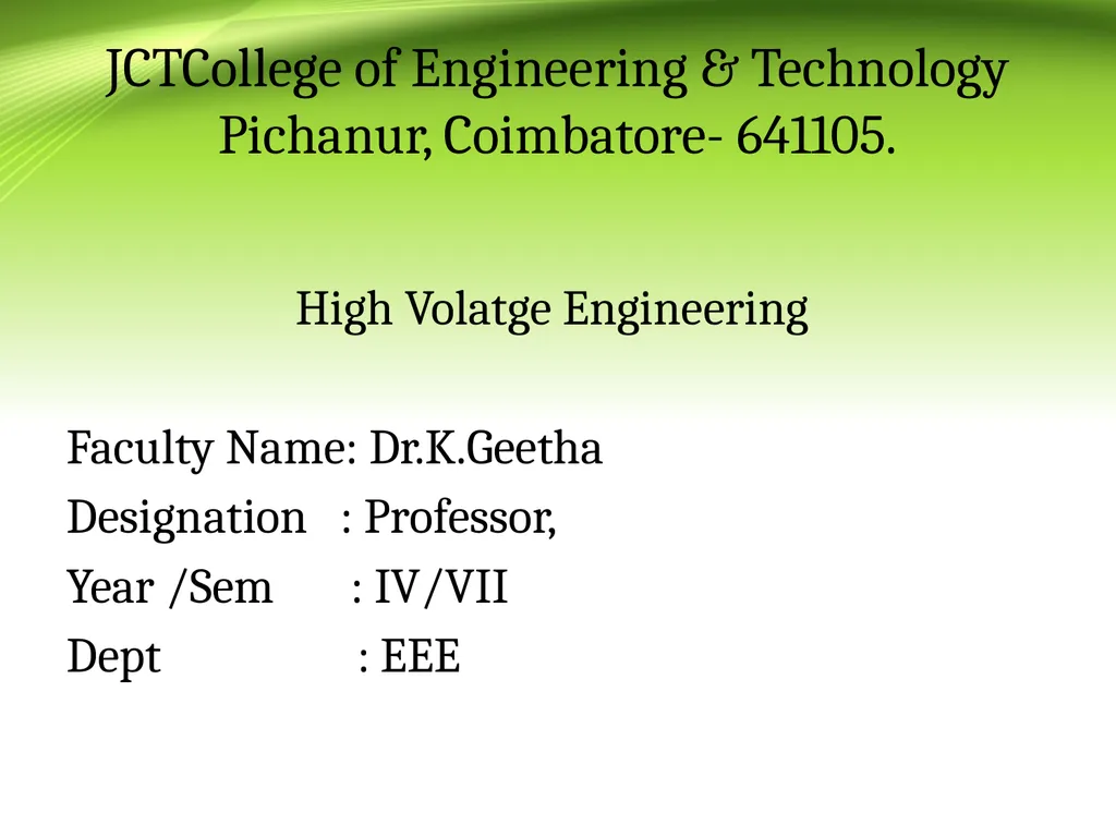 JCTCollege of Engineering & Technology Pichanur, - slide 1 of 15