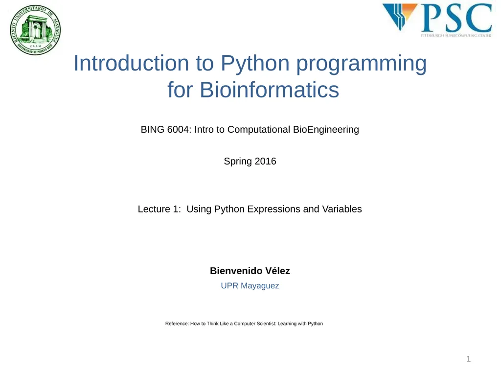 BING 6004: Intro to Computational BioEngineering - slide 1 of 26