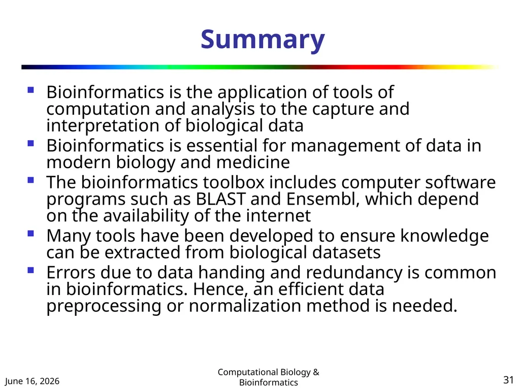 BIOINFORMATICS & COMPUTATIONAL BIOLOGY (An - slide 31 of 36