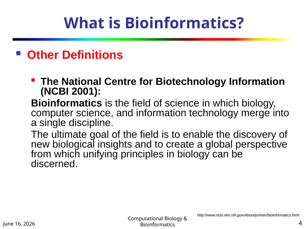 BIOINFORMATICS & COMPUTATIONAL BIOLOGY (An - slide 4 of 36