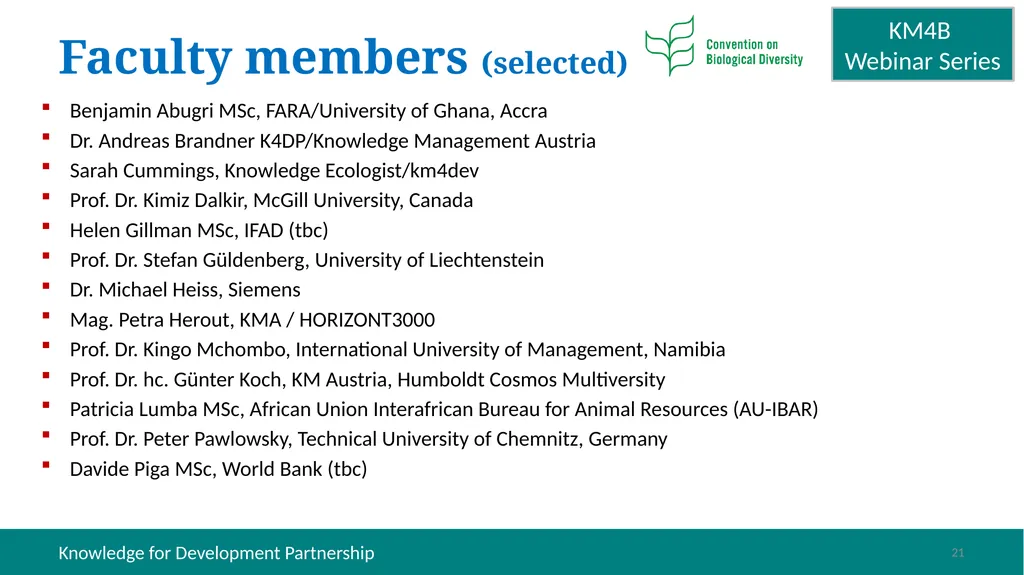 Knowledge Management for Biodiversity (KM4B) - - slide 21 of 25