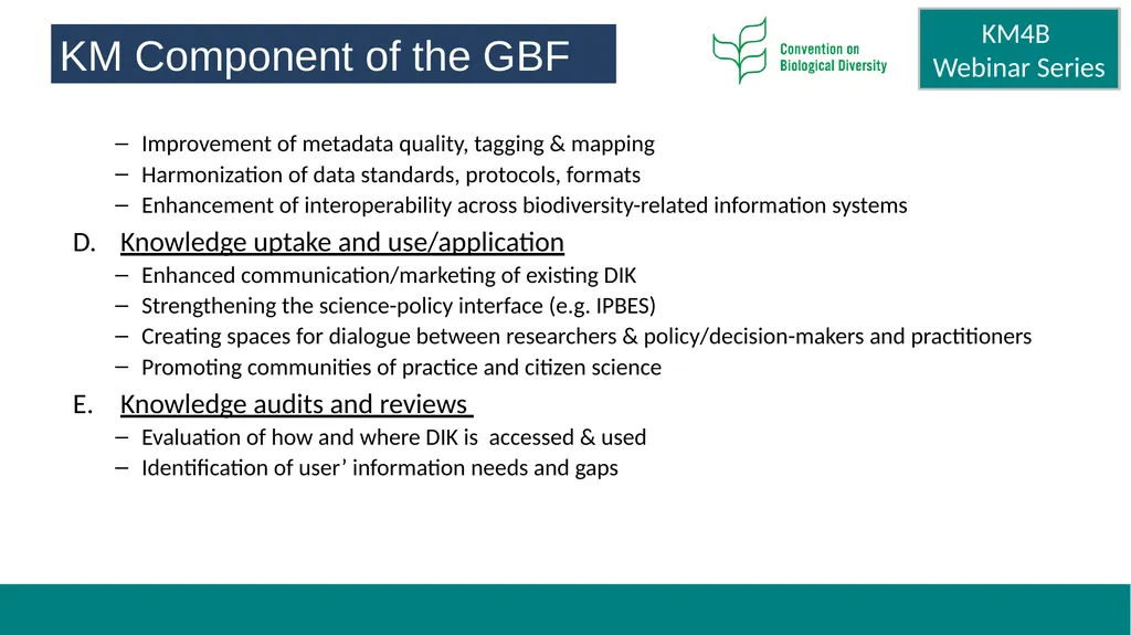 Knowledge Management for Biodiversity (KM4B) - - slide 9 of 25