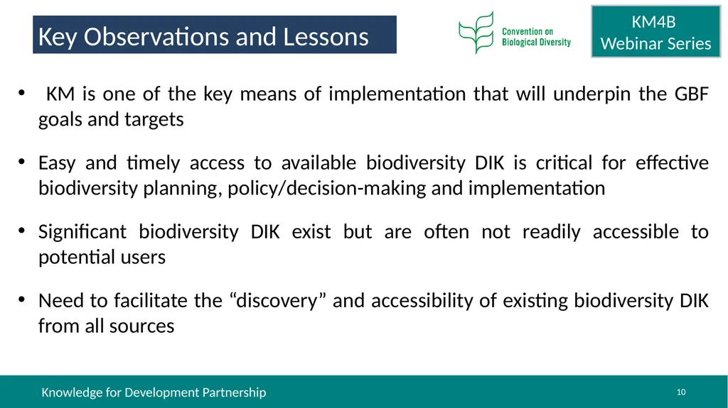 Knowledge Management for Biodiversity (KM4B) - - slide 10 of 25