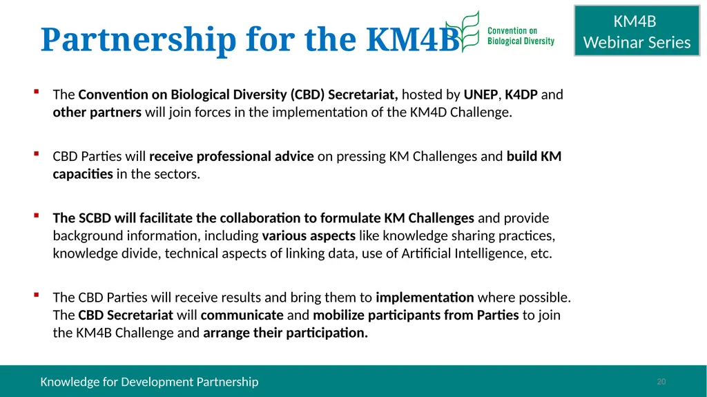 Knowledge Management for Biodiversity (KM4B) - - slide 20 of 25