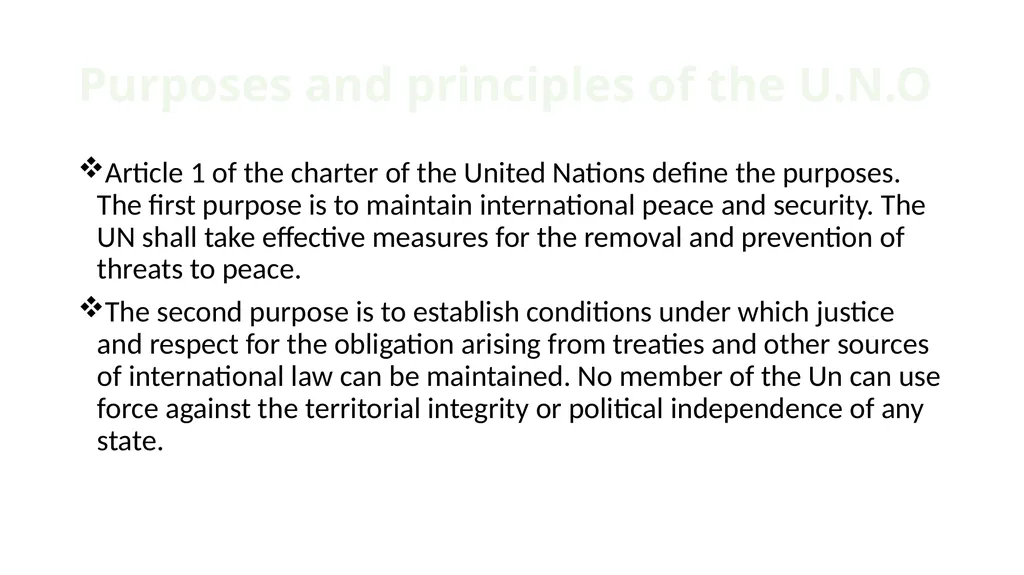 Purposes and principles of the U.N.O Article 1 of - slide 1 of 3