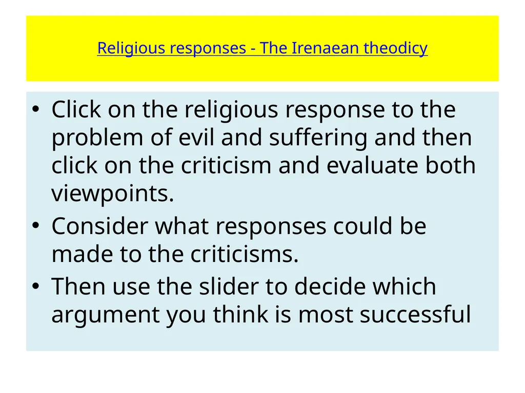 C Evil : Religious responses to the problem of - slide 7 of 20