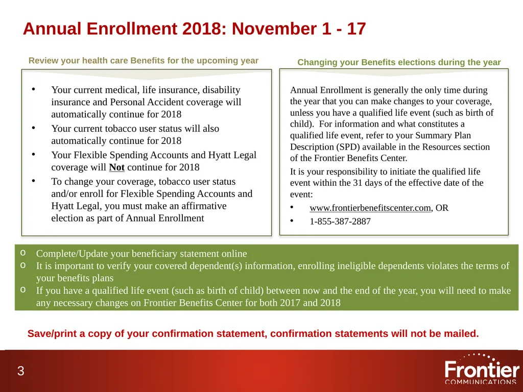 November 1 - 17, 2017 ©2017 Frontier - slide 3 of 22