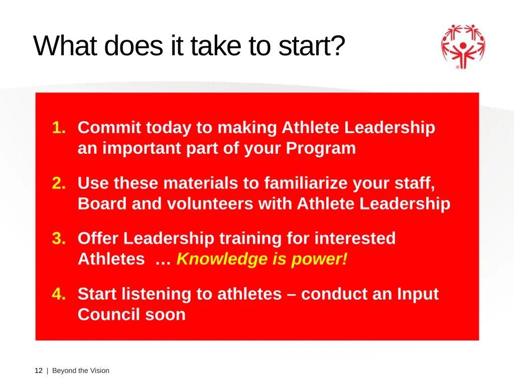 Beyond the Vision Athlete Leadership Presenter: - slide 12 of 14