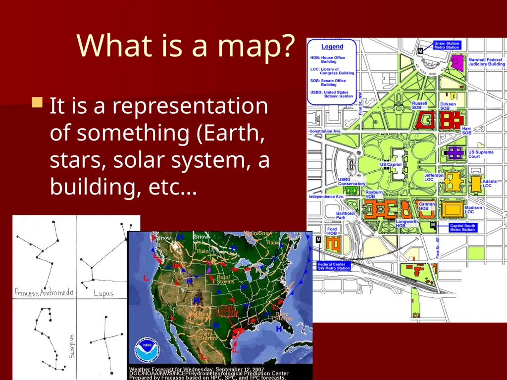 Mapping What is a map? It is a representation of - slide 2 of 20