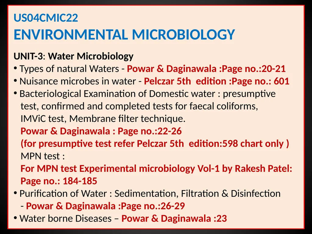 US04CMIC22 Environmental Microbiology UNIT-3: - slide 1 of 62