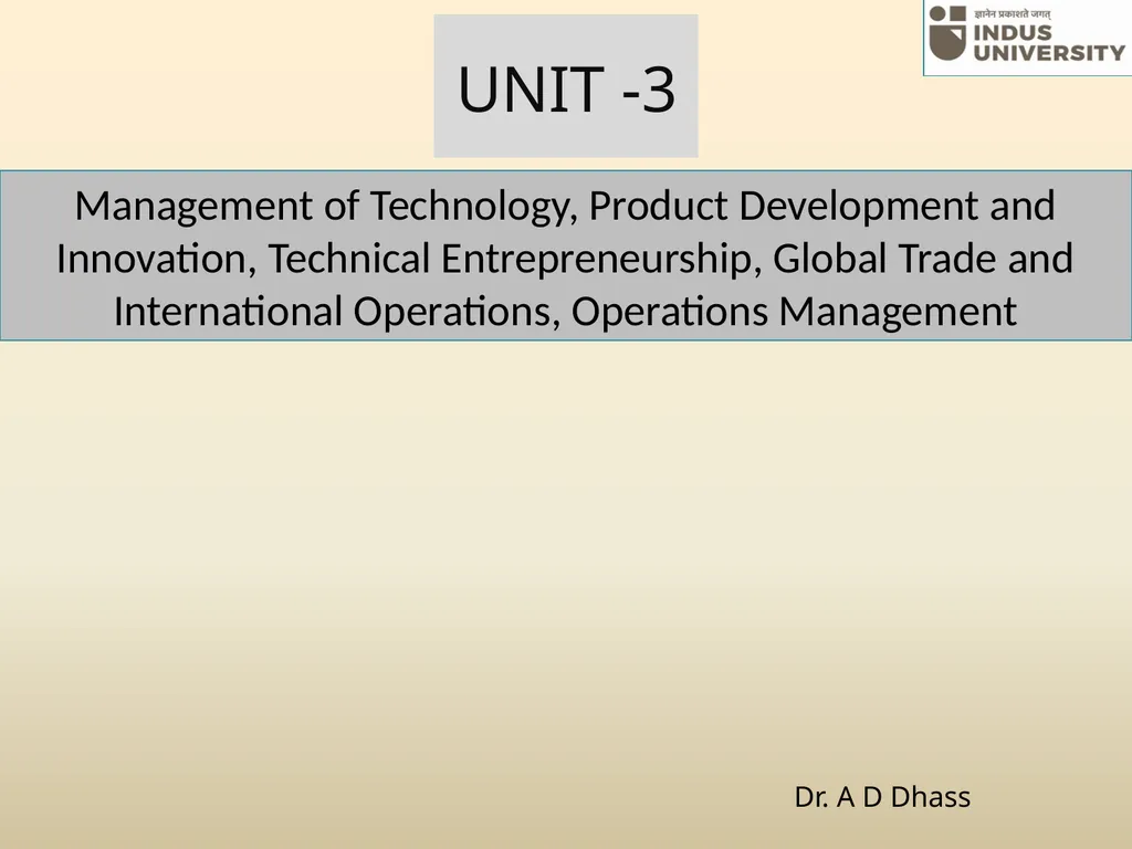 UNIT -3 Management of Technology, Product - slide 1 of 52
