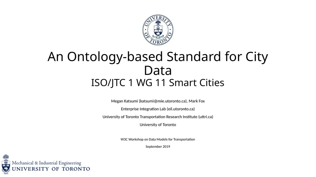 An Ontology-based Standard for City Data ISO/JTC 1 - slide 1 of 13