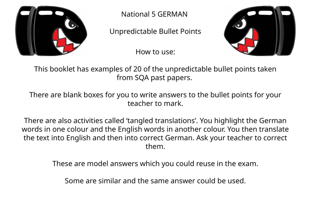 National 5 GERMAN Unpredictable Bullet Points How - slide 1 of 11