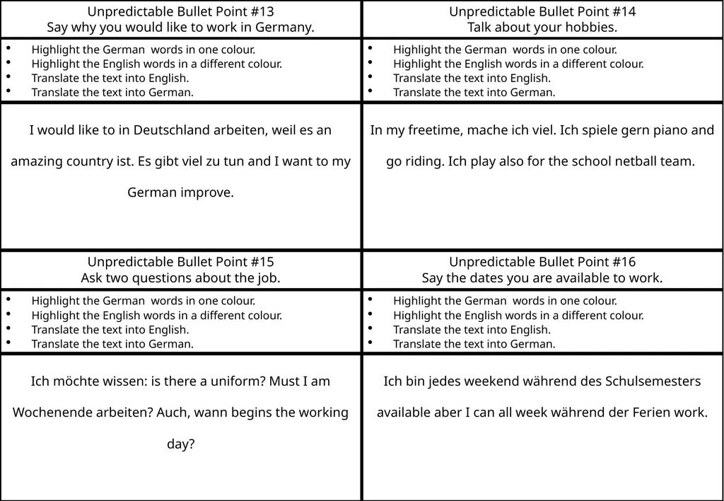 National 5 GERMAN Unpredictable Bullet Points How - slide 9 of 11