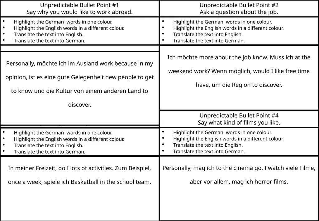 National 5 GERMAN Unpredictable Bullet Points How - slide 3 of 11