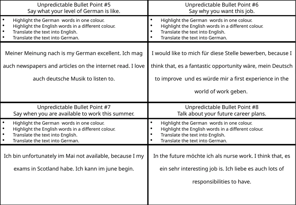 National 5 GERMAN Unpredictable Bullet Points How - slide 5 of 11