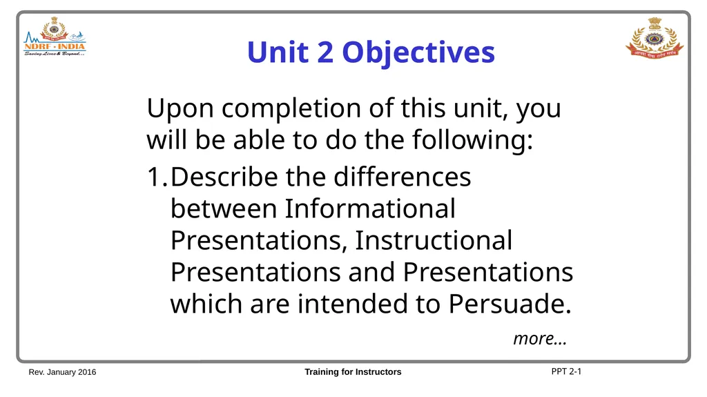 Unit 2 Informing, Persuading, Instructing/Training - slide 2 of 11