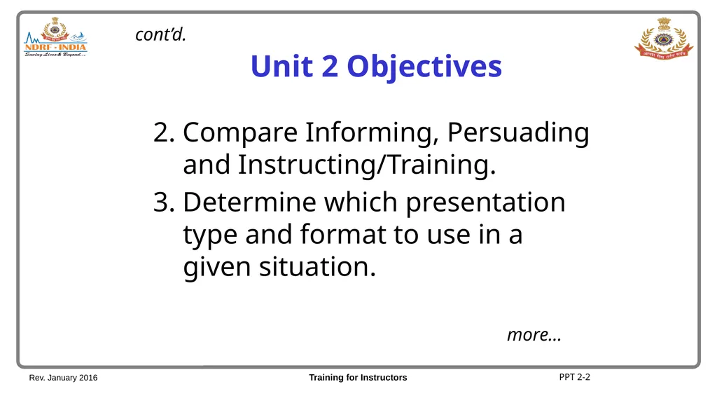 Unit 2 Informing, Persuading, Instructing/Training - slide 3 of 11