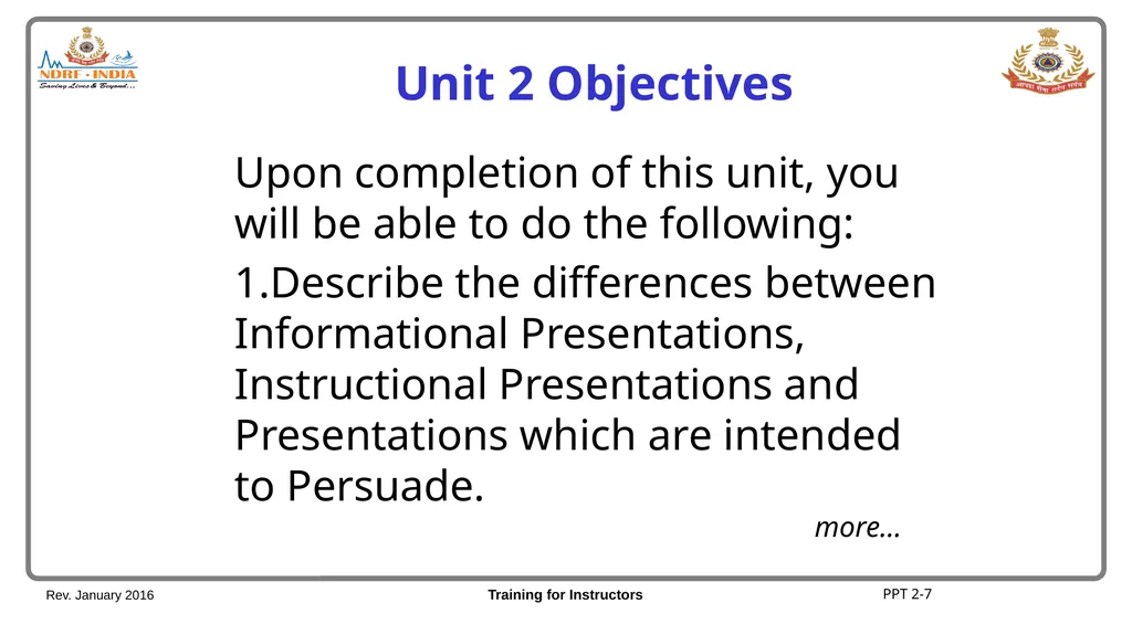 Unit 2 Informing, Persuading, Instructing/Training - slide 8 of 11