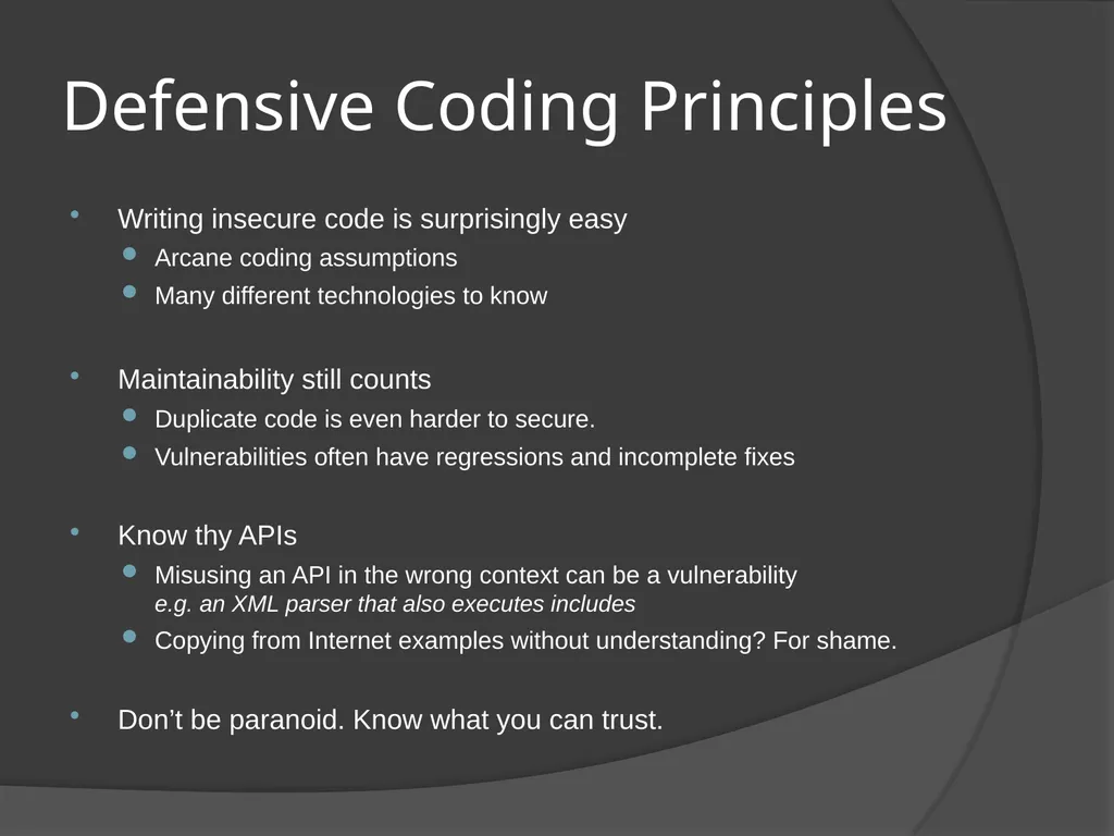Defensive coding techniques Engineering Secure - slide 3 of 15