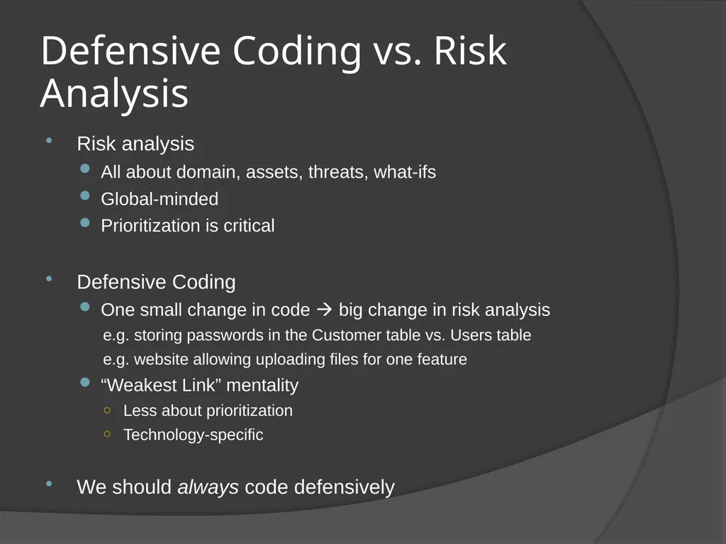 Defensive coding techniques Engineering Secure - slide 2 of 15