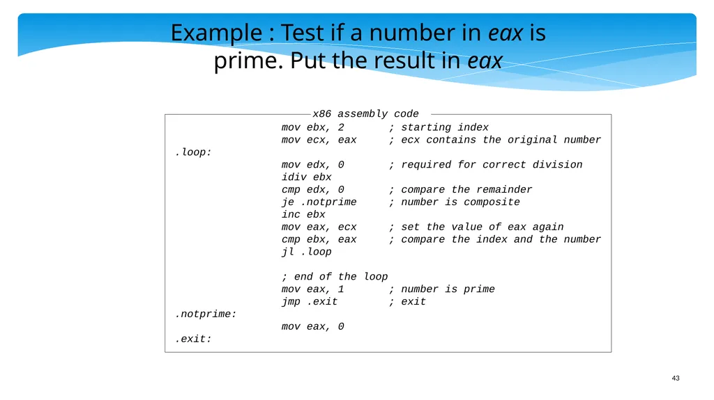 Chapter 5: x86 Assembly Language Prof. Smruti - slide 43 of 84