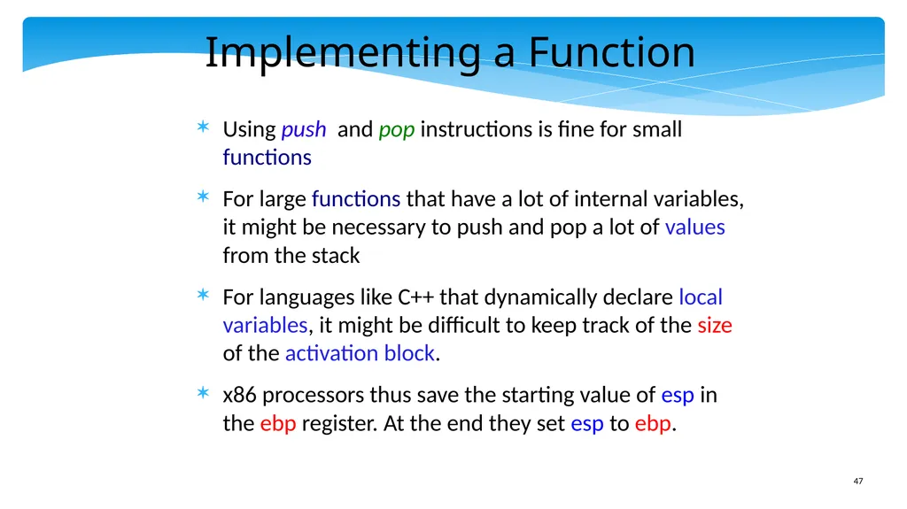 Chapter 5: x86 Assembly Language Prof. Smruti - slide 47 of 84