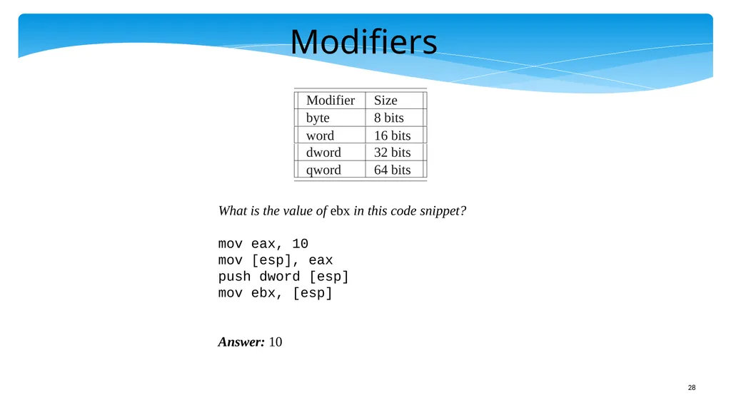 Chapter 5: x86 Assembly Language Prof. Smruti - slide 28 of 84