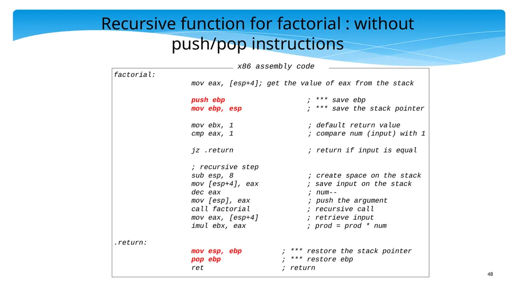 Chapter 5: x86 Assembly Language Prof. Smruti - slide 48 of 84