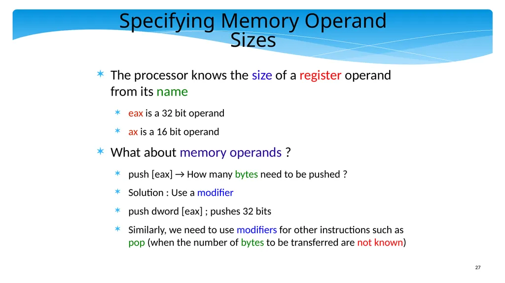 Chapter 5: x86 Assembly Language Prof. Smruti - slide 27 of 84