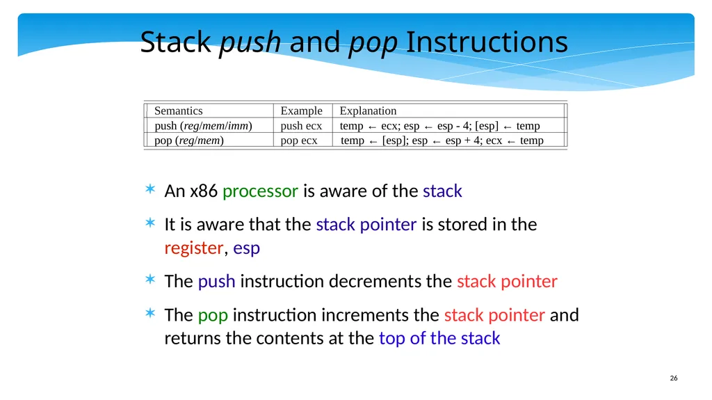 Chapter 5: x86 Assembly Language Prof. Smruti - slide 26 of 84