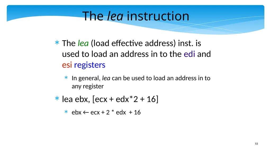 Chapter 5: x86 Assembly Language Prof. Smruti - slide 53 of 84