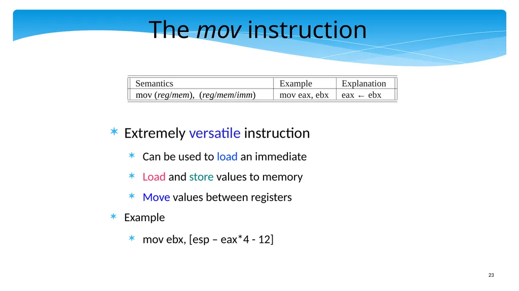 Chapter 5: x86 Assembly Language Prof. Smruti - slide 23 of 84