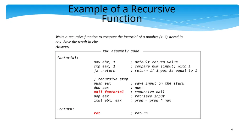 Chapter 5: x86 Assembly Language Prof. Smruti - slide 46 of 84