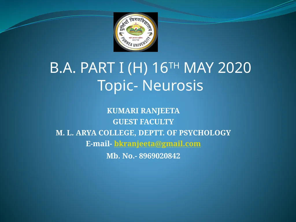 KUMARI RANJEETA GUEST FACULTY M. L. ARYA COLLEGE, - slide 1 of 10