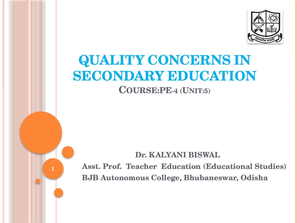 QUALITY CONCERNS IN SECONDARY EDUCATION - slide 1 of 12