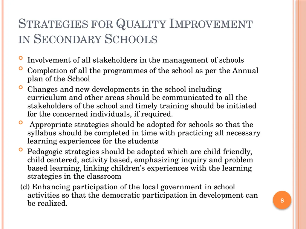 QUALITY CONCERNS IN SECONDARY EDUCATION - slide 8 of 12
