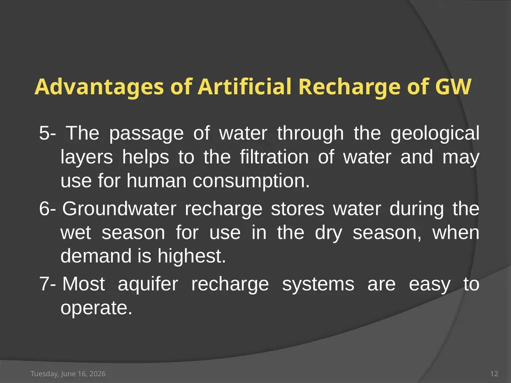 Artificial recharge of Groundwater Saturday, April - slide 12 of 19