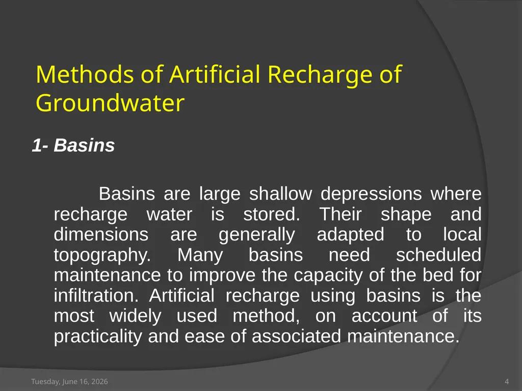 Artificial recharge of Groundwater Saturday, April - slide 4 of 19
