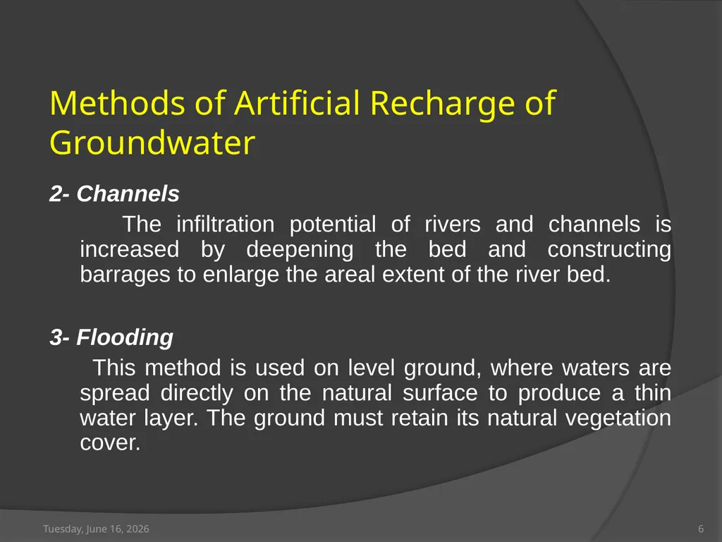 Artificial recharge of Groundwater Saturday, April - slide 6 of 19