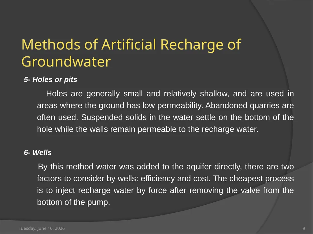 Artificial recharge of Groundwater Saturday, April - slide 9 of 19