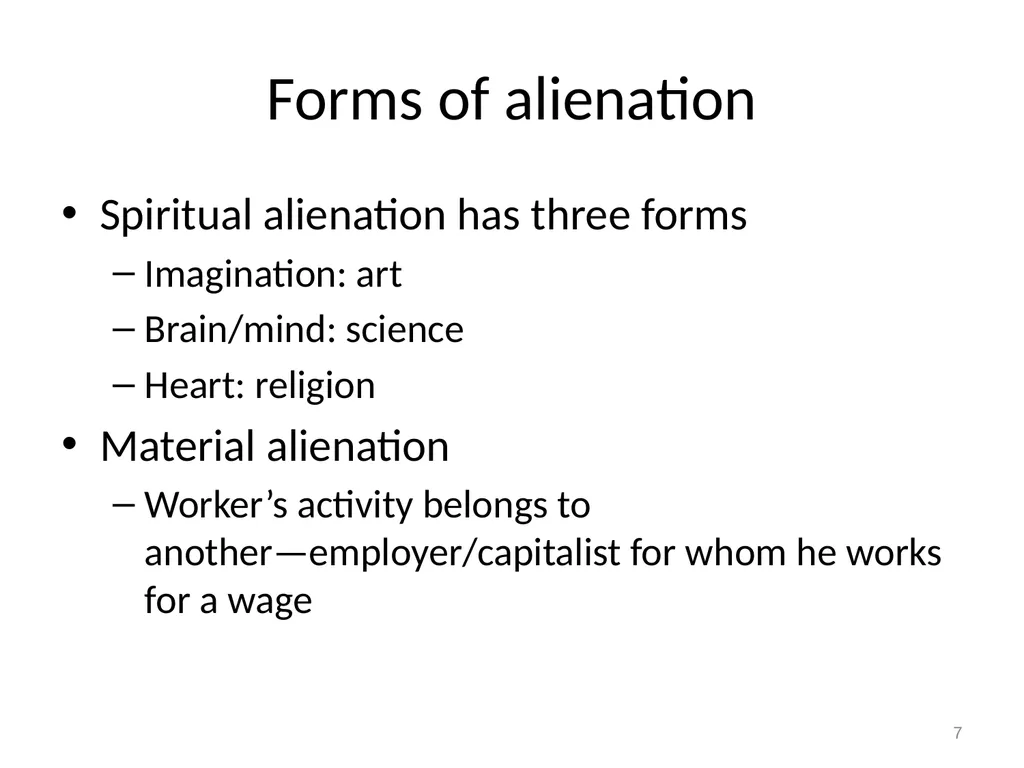 7 Marx on alienation 1 Alienation and overcoming - slide 7 of 34