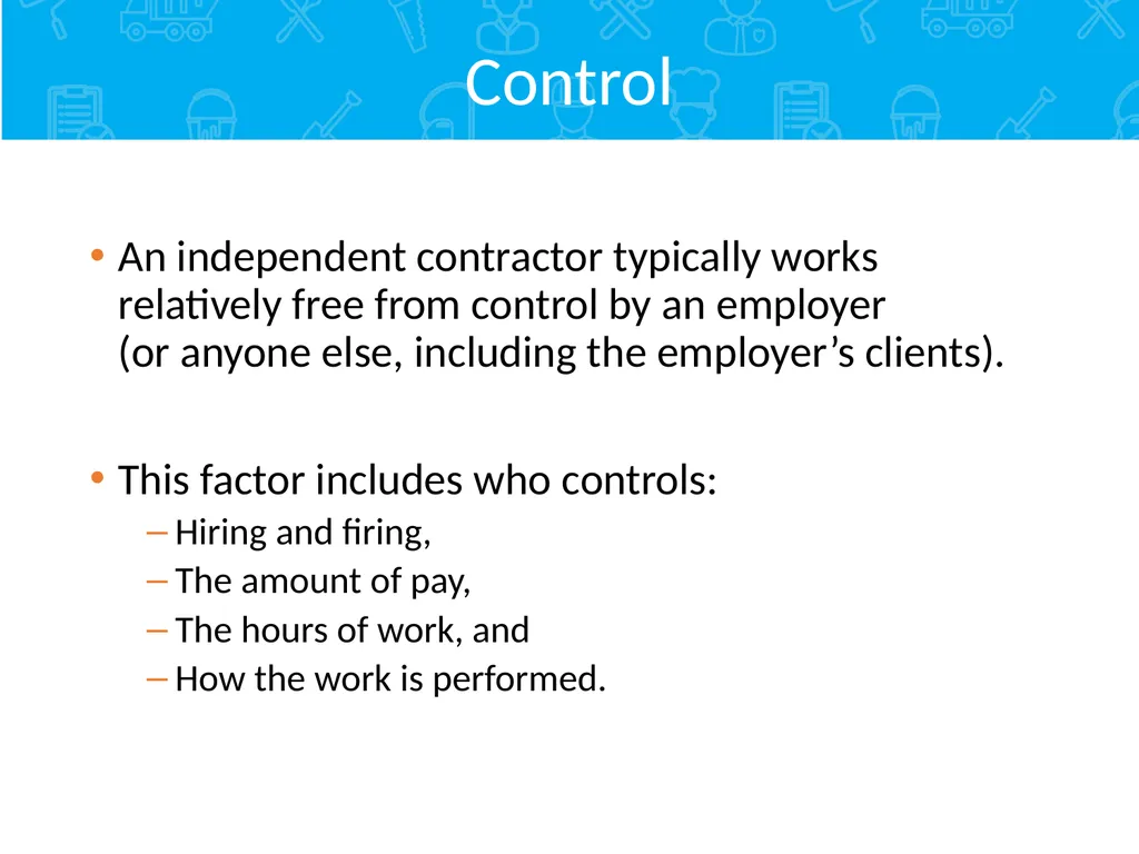 Employment Relationship Under the FLSA Contents - slide 23 of 26