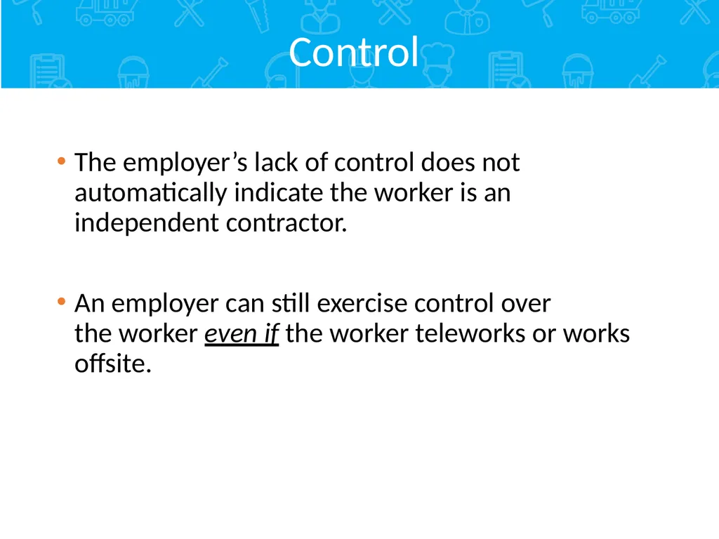 Employment Relationship Under the FLSA Contents - slide 24 of 26