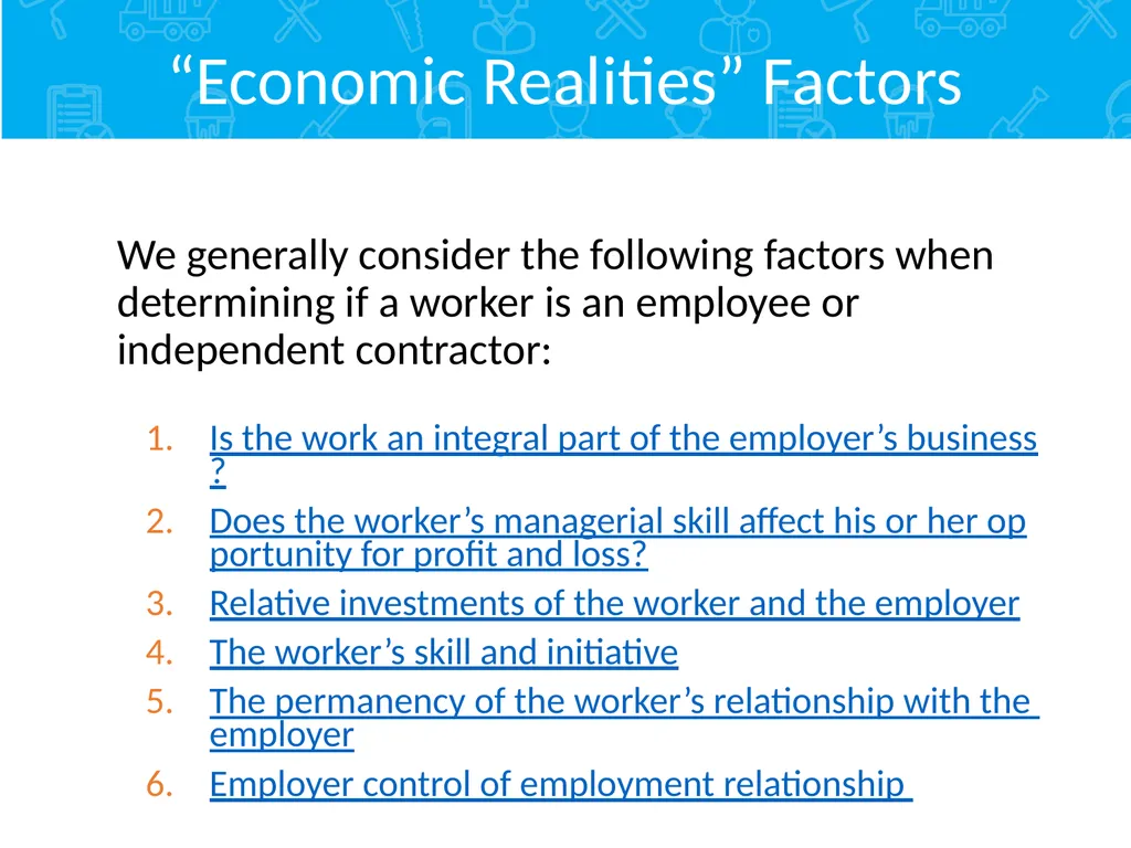 Employment Relationship Under the FLSA Contents - slide 13 of 26